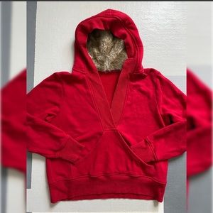 Red V-Neck Hoodie w/ Faux Fur